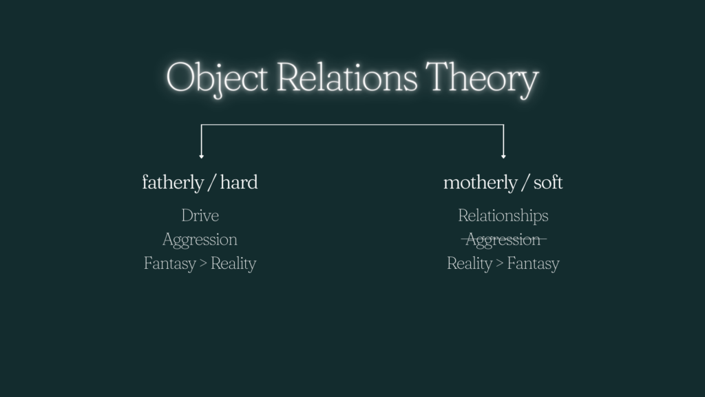 Object Relations Theory distribution into the fatherly and motherly camp.